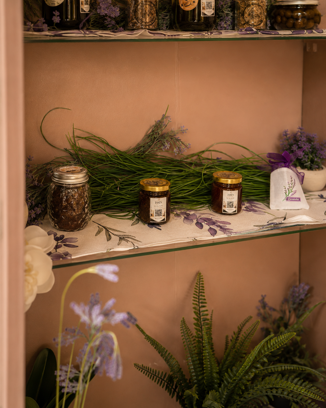 JARN jars surrounded by lavender, herbs and small white flowers