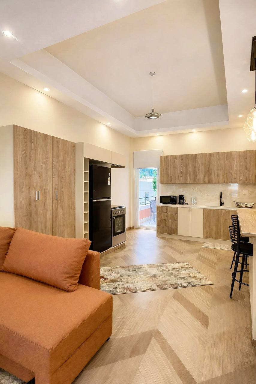 Open plan kitchen and living