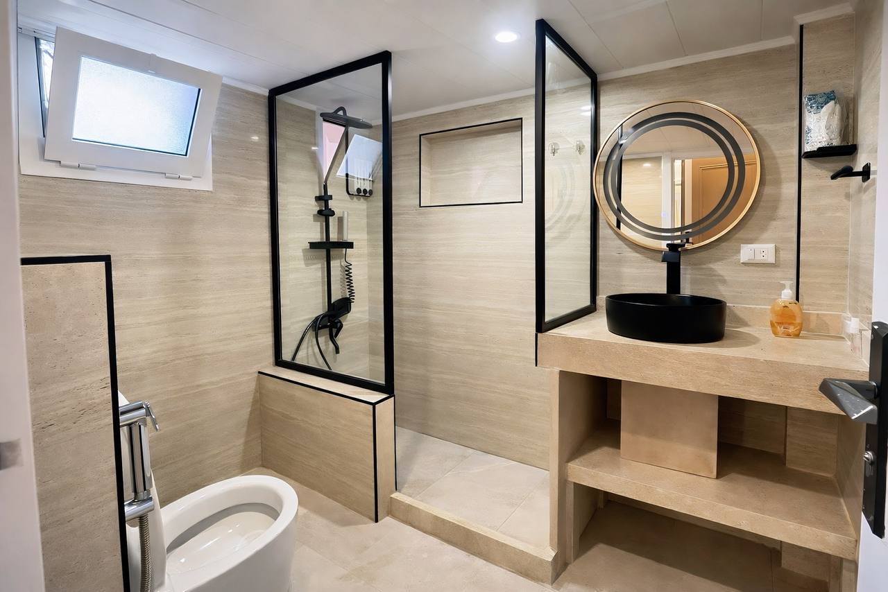 Travertine bathroom